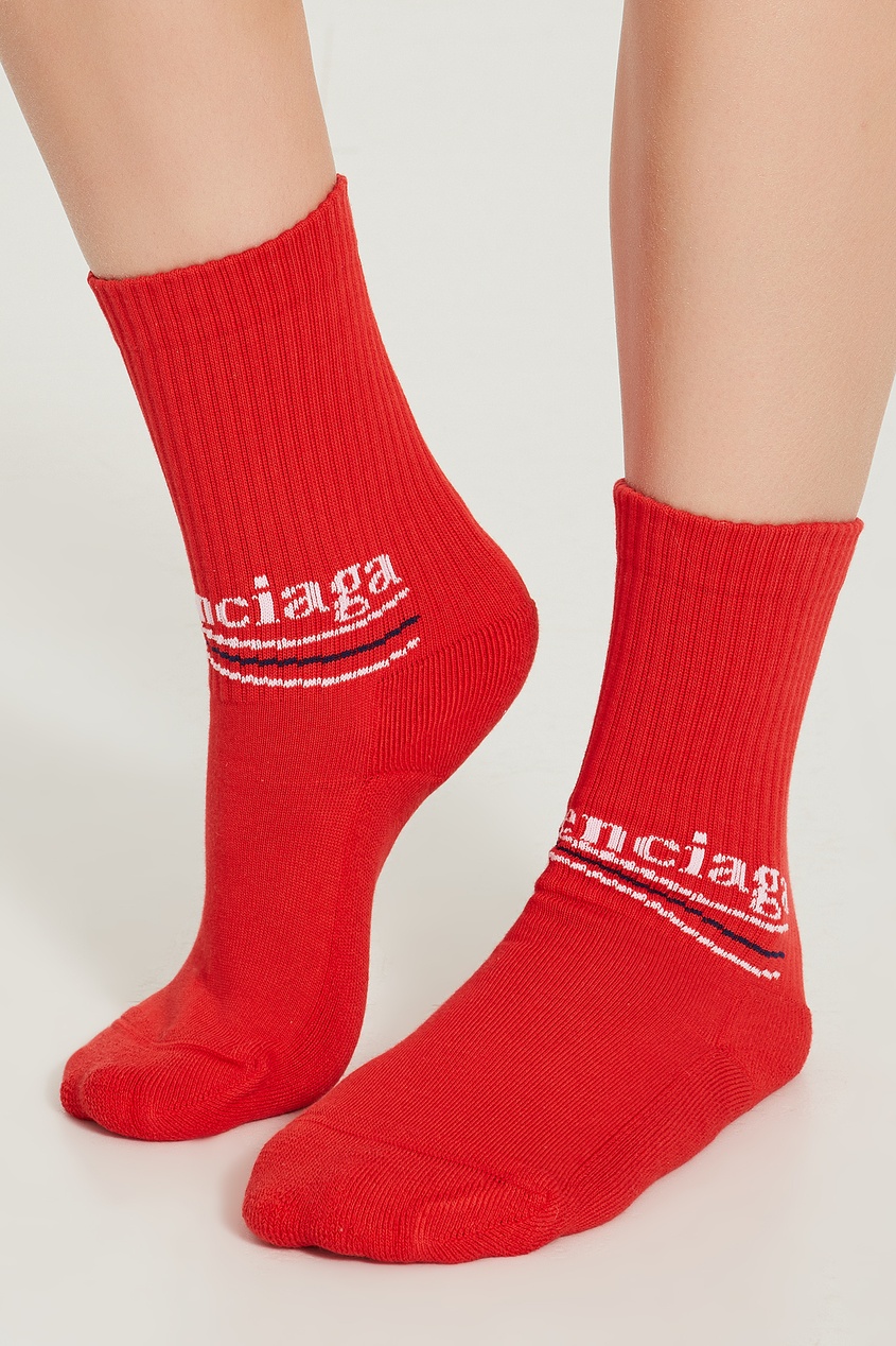 фото Красные носки с сине-белым логотипом balenciaga
