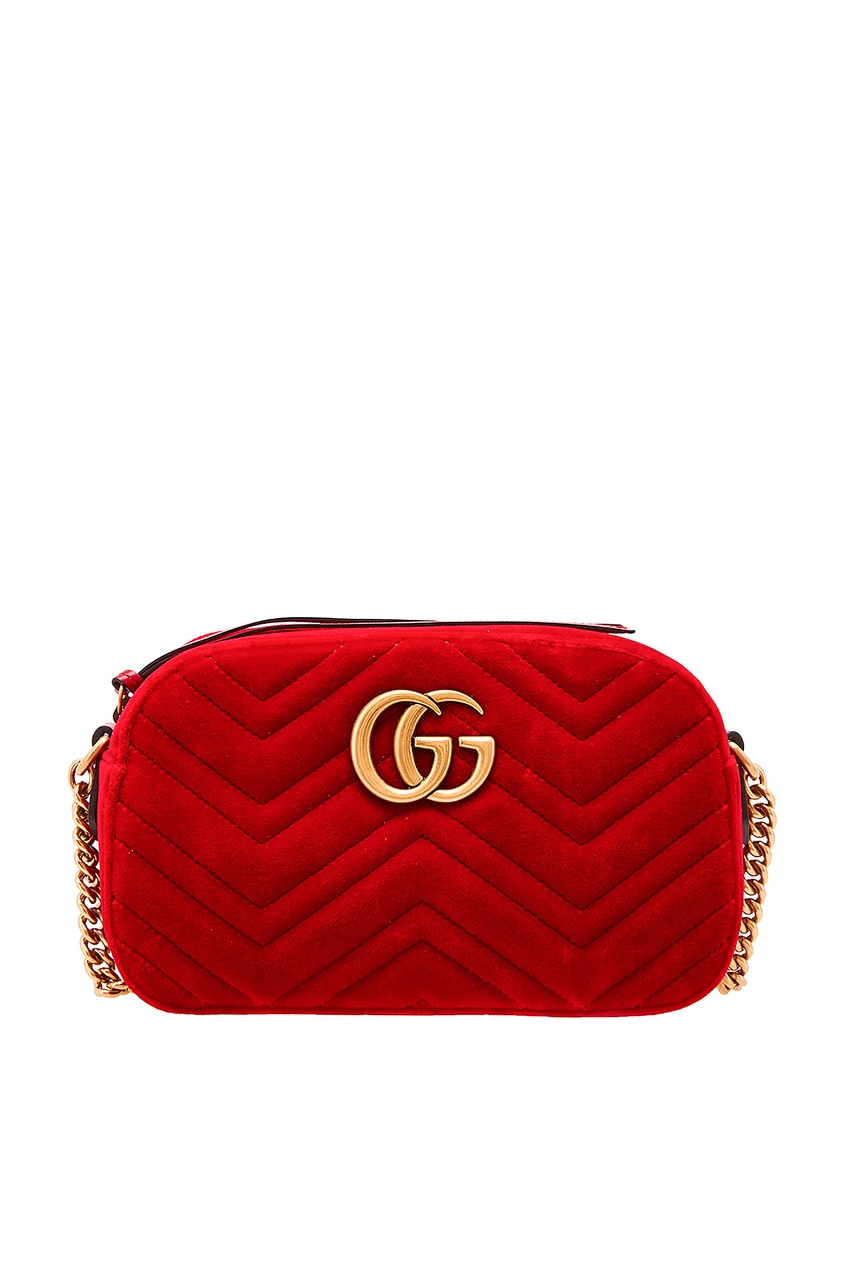 фото Красная сумка GG Marmont из стеганого бархата Gucci