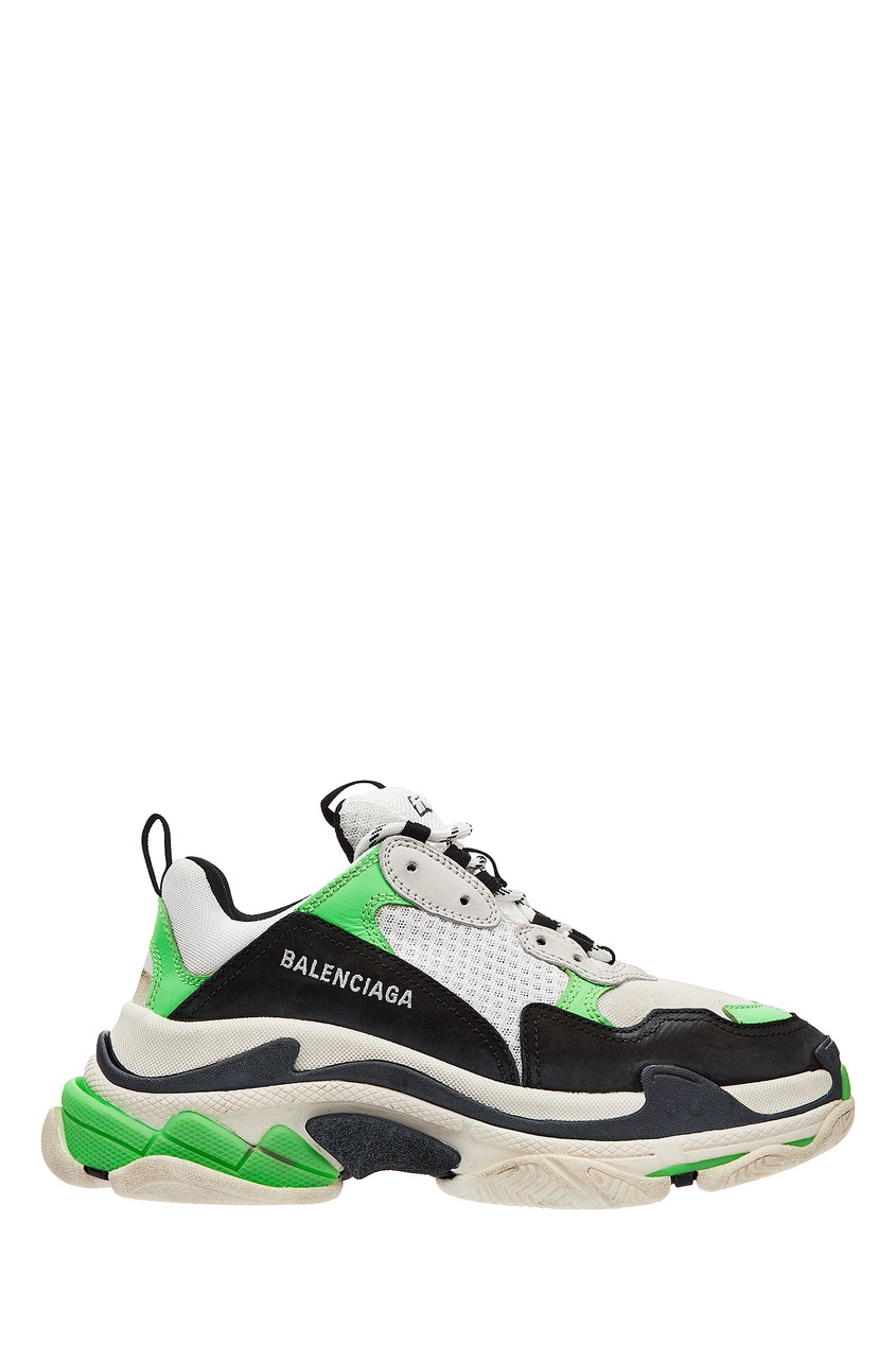 фото Черно-бело-зеленые кроссовки triple s balenciaga
