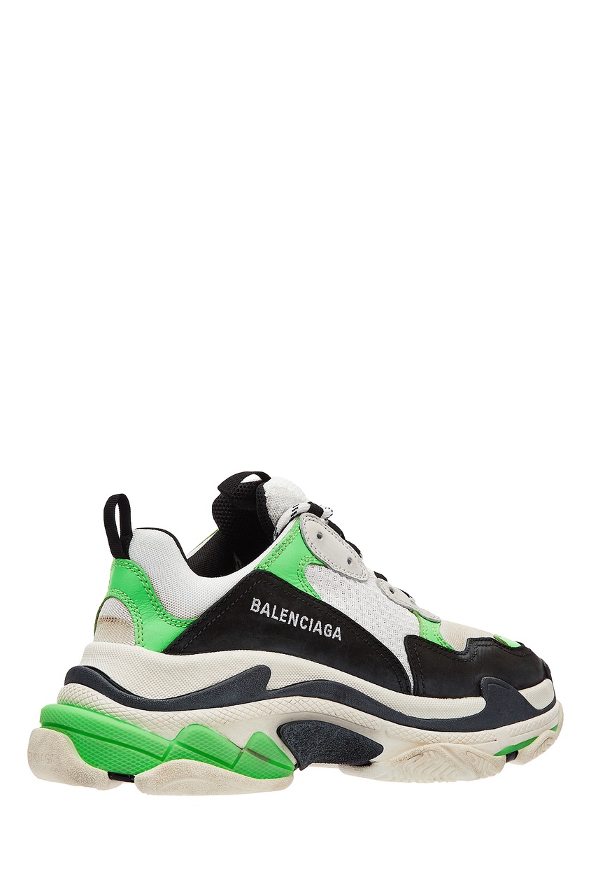 фото Черно-бело-зеленые кроссовки triple s balenciaga