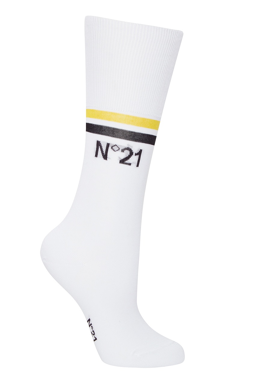 Белые носки с черно-желтой отделкой от No.21