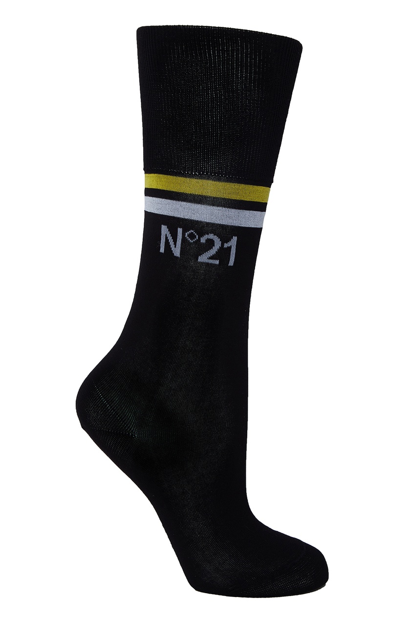 фото Черные носки с отделкой полосами no.21