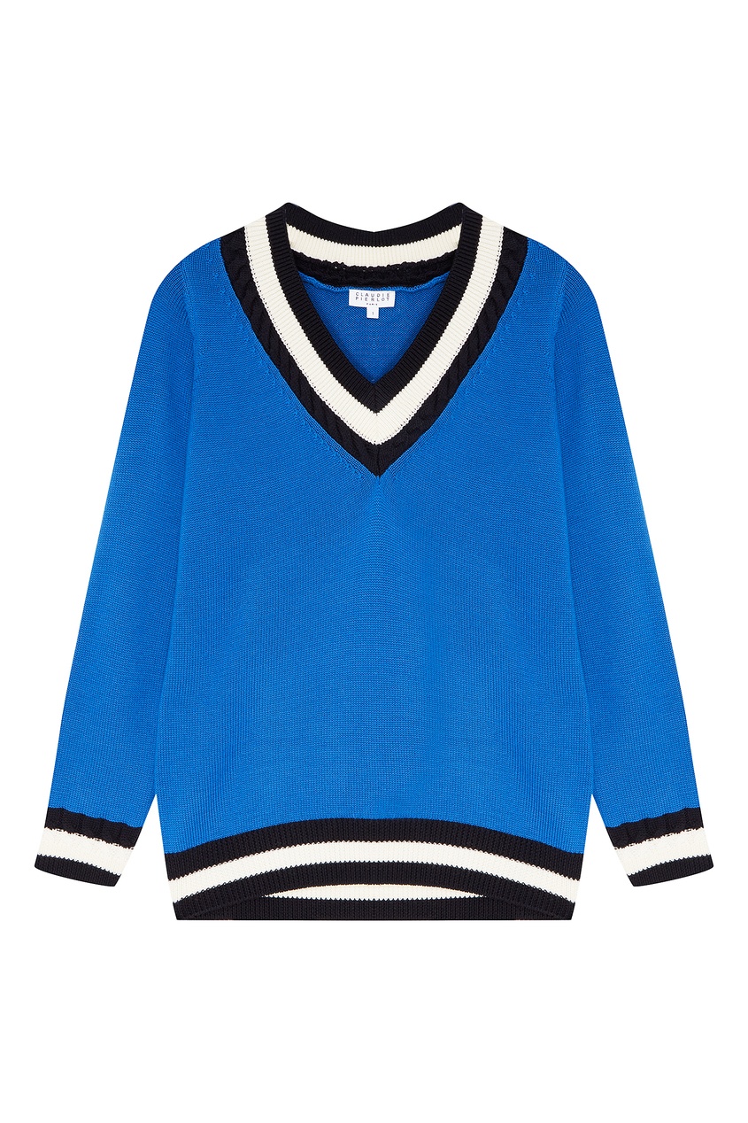 фото Синий пуловер с контрастной отделкой mike claudie pierlot