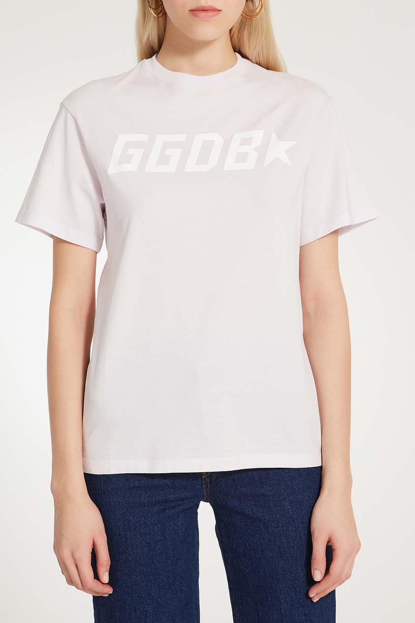 фото Светло-сиреневая футболка с логотипом golden goose deluxe brand