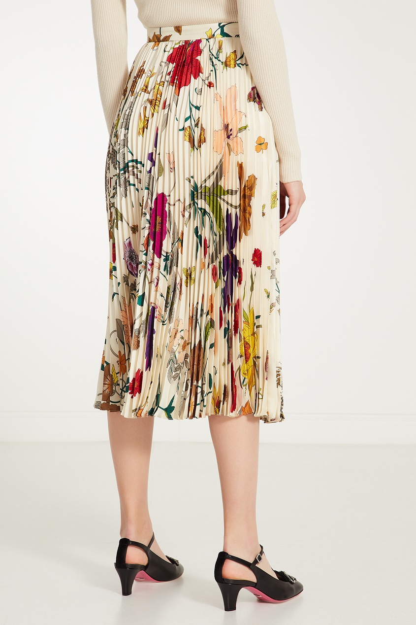 фото Плиссированная шелковая юбка с цветами Gucci