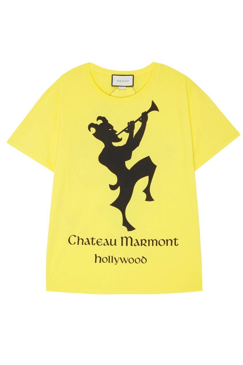 фото Желтая футболка с принтом “Chateau Marmont” Gucci