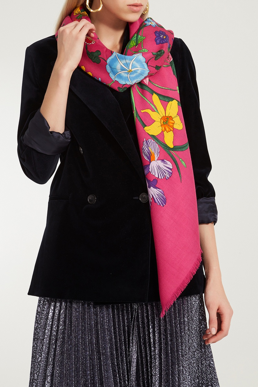 фото Платок из кашемира и шелка с цветочным мотивом gucci