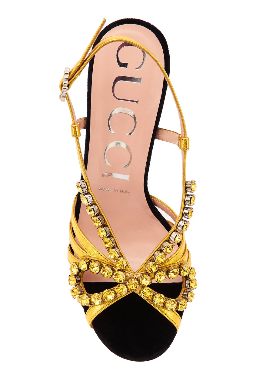фото Золотисто-черные босоножки с кристаллами Gucci
