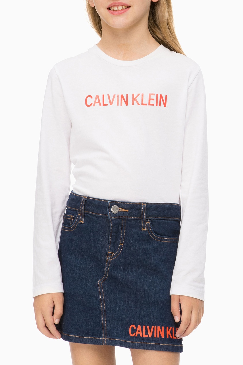 фото Белый лонгслив с логотипом calvin klein kids