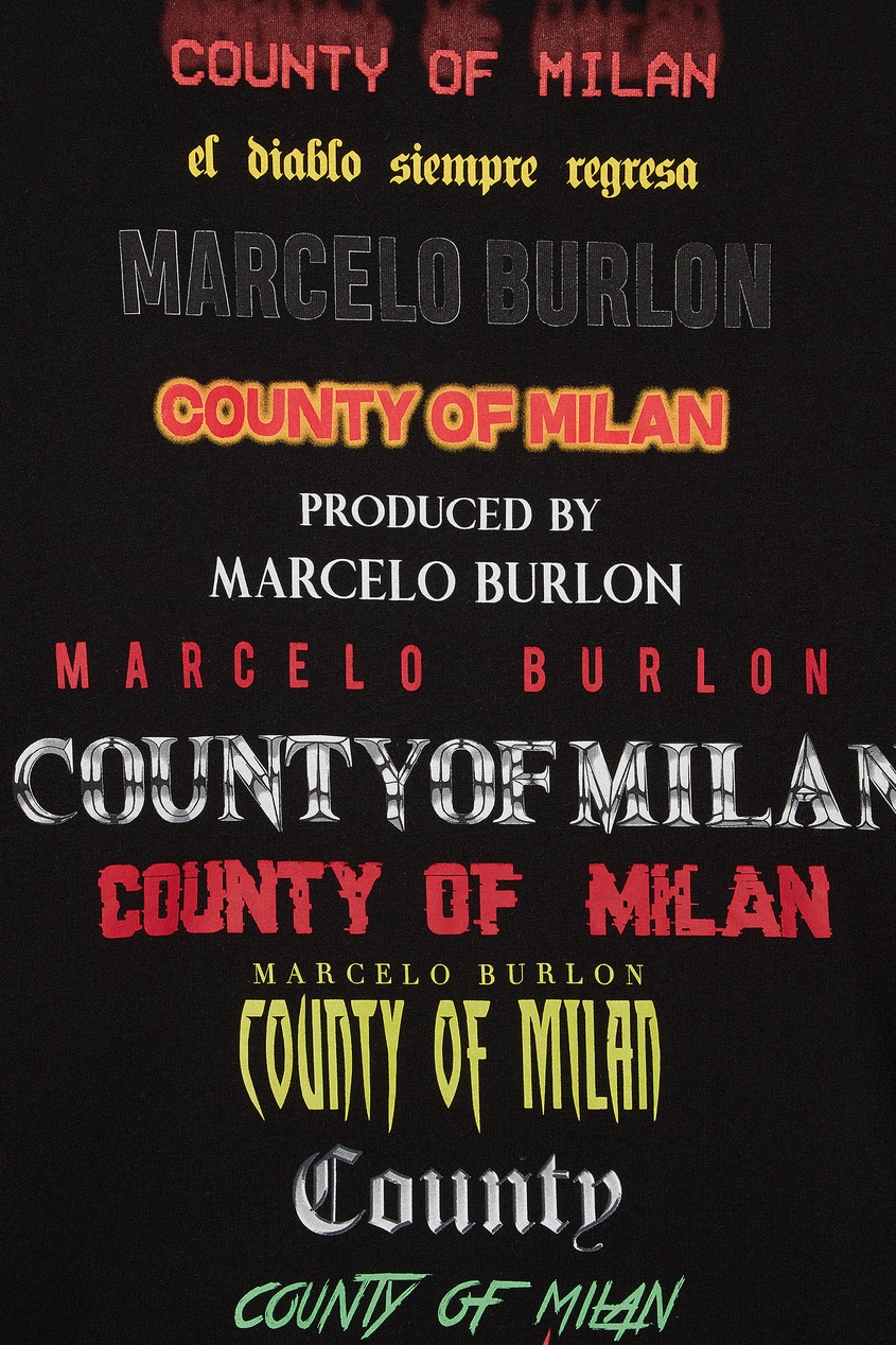 фото Черный лонгслив с разноцветными логотипами Marcelo burlon county of milan