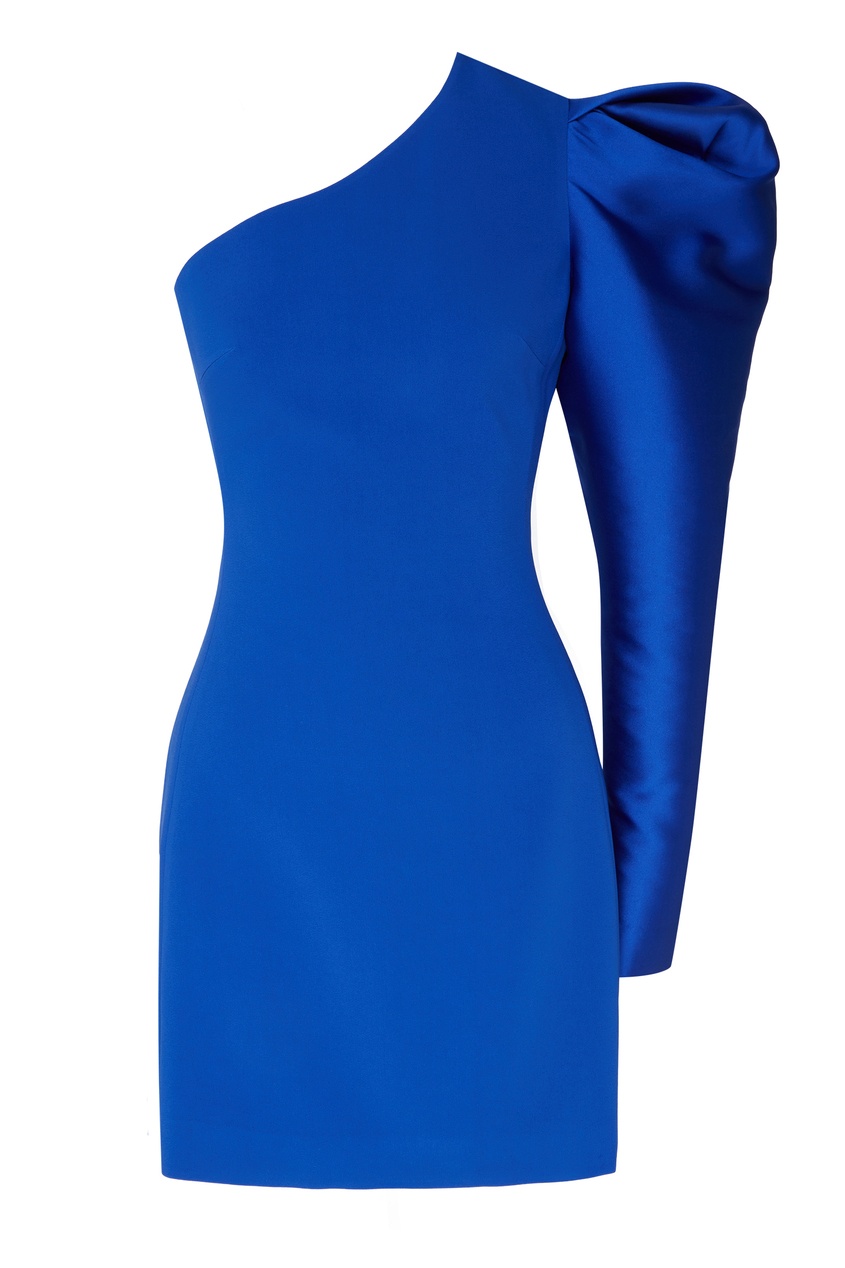 фото Синее платье с рукавом буф david koma