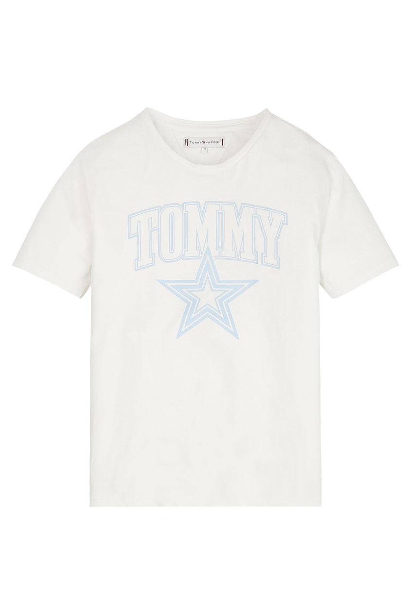 фото Белая футболка с голубым принтом tommy hilfiger kids