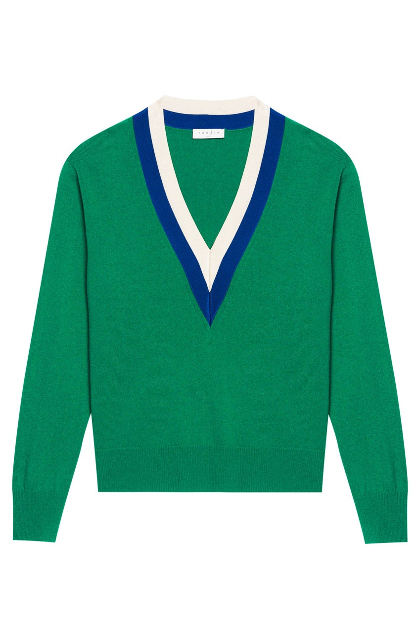 фото Зеленый пуловер с контрастной отделкой sandro