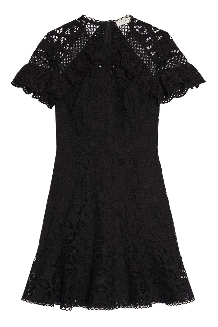 фото Черное кружевное платье sandro