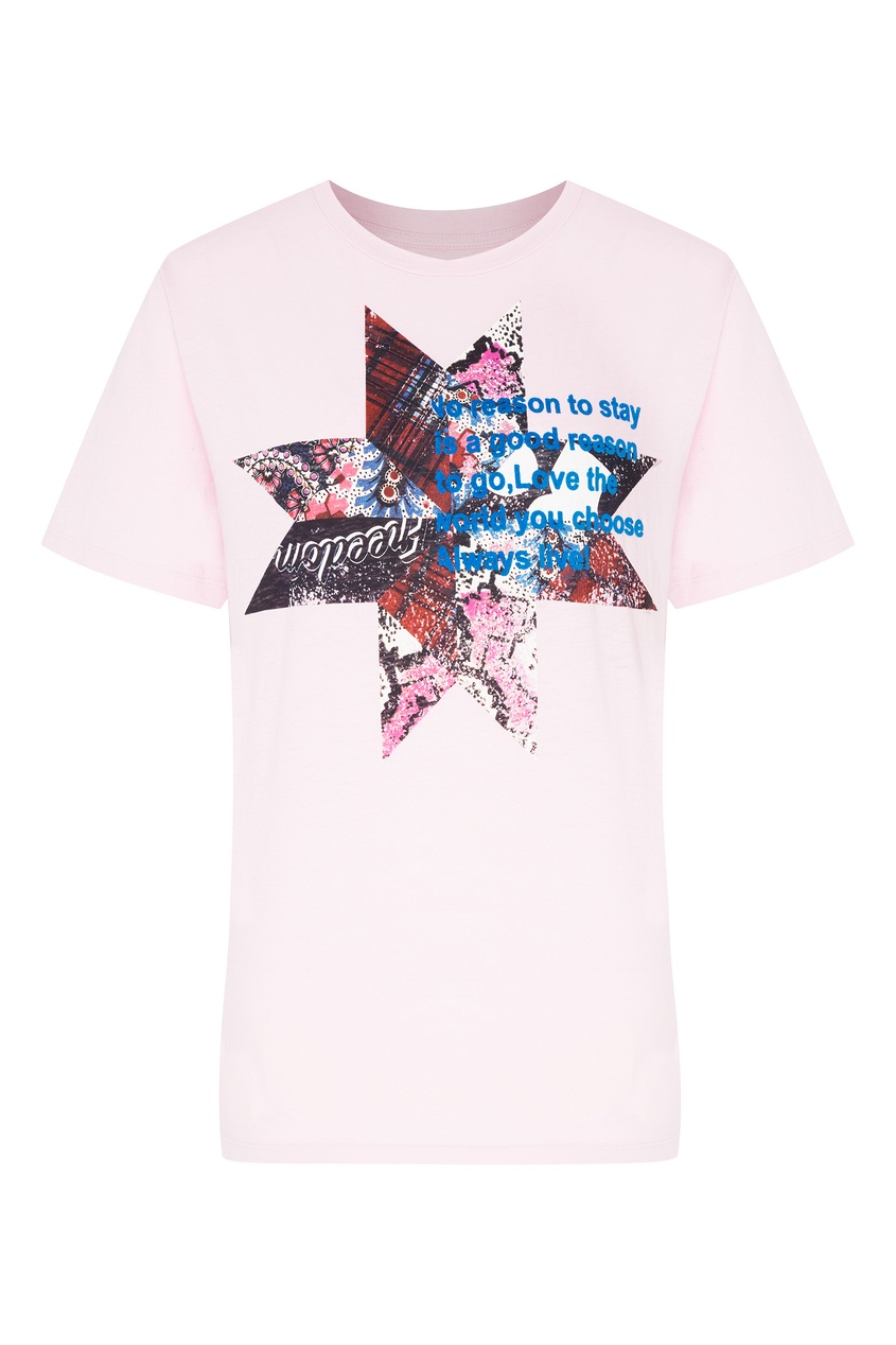 фото Розовая футболка с принтом в стиле пэтчворк isabel marant etoile