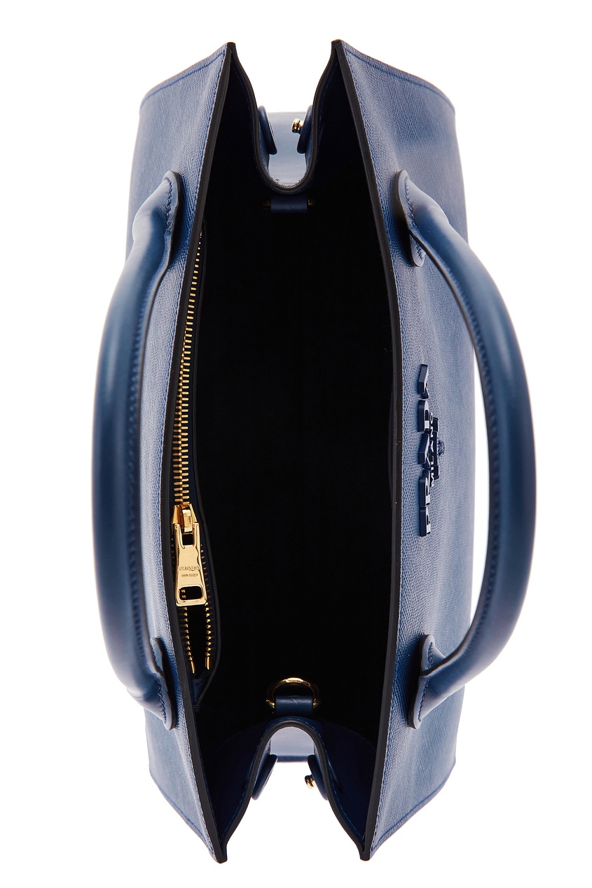 фото Синяя кожаная сумка-тоут monochrome prada