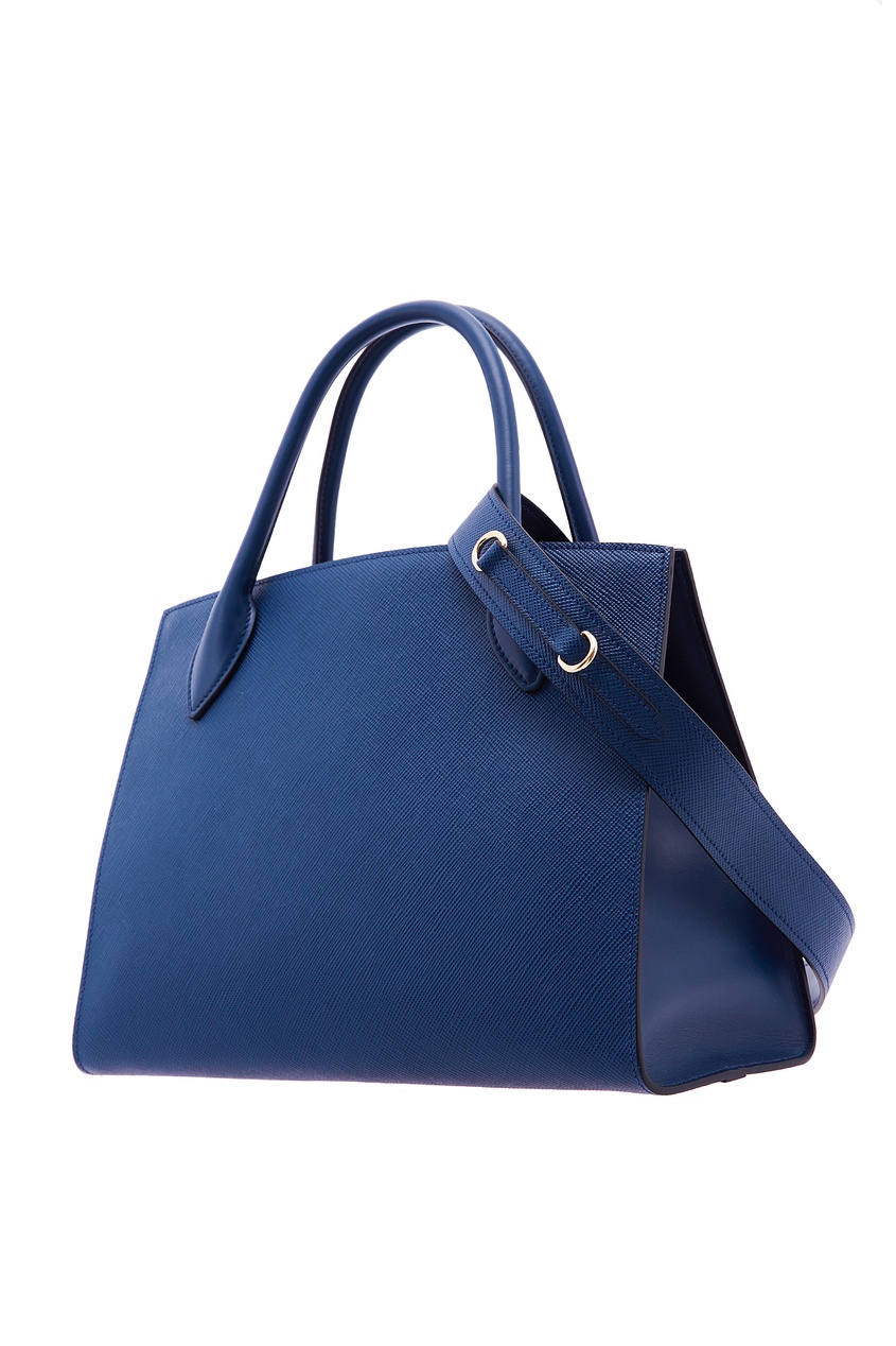 фото Синяя кожаная сумка-тоут monochrome prada