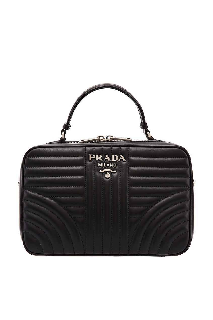 фото Черная кожаная сумка с фактурной отделкой Diagramme Prada