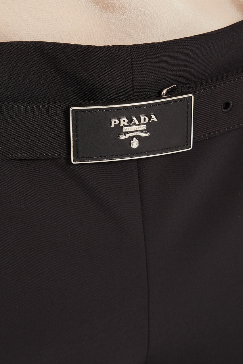 фото Укороченные черные брюки с поясом prada