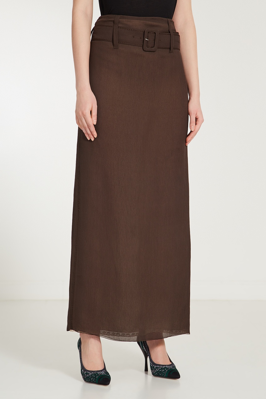 фото Длинная шелковая юбка с поясом prada