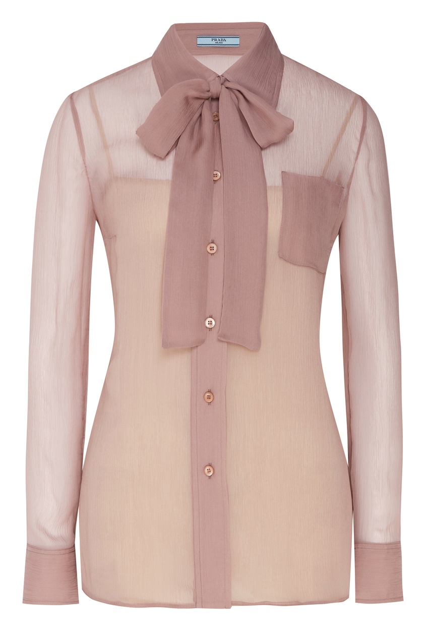 Розовая блуза с воротником аскот