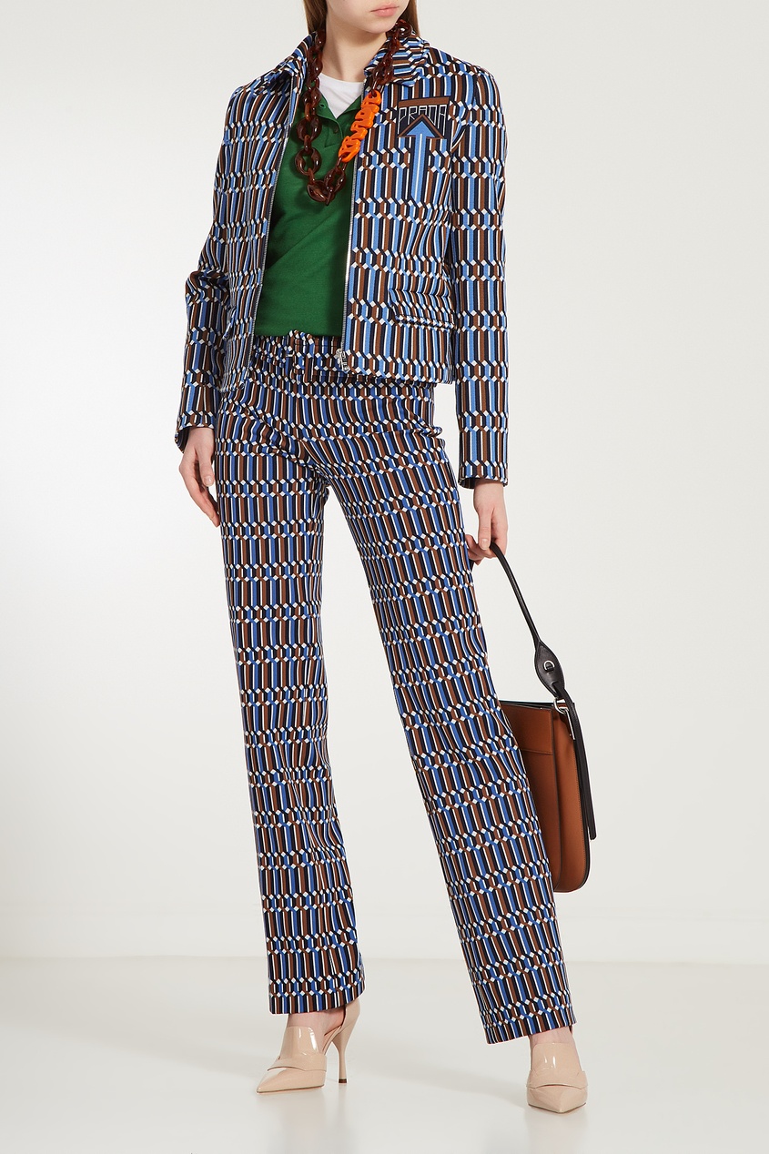фото Синие брюки с геометрическим принтом Prada
