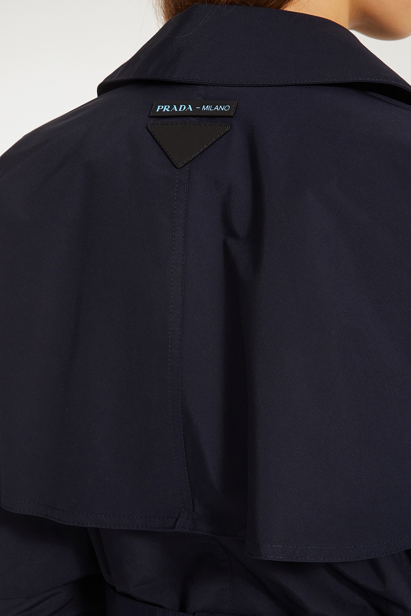 фото Синий двубортный тренч с поясом Prada