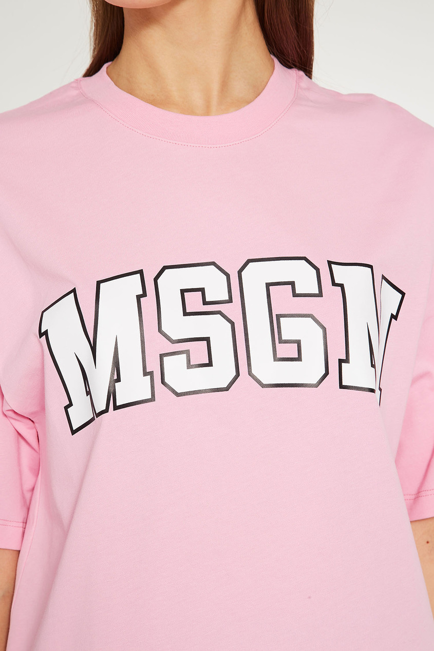 фото Розовая хлопковая футболка с логотипом msgm