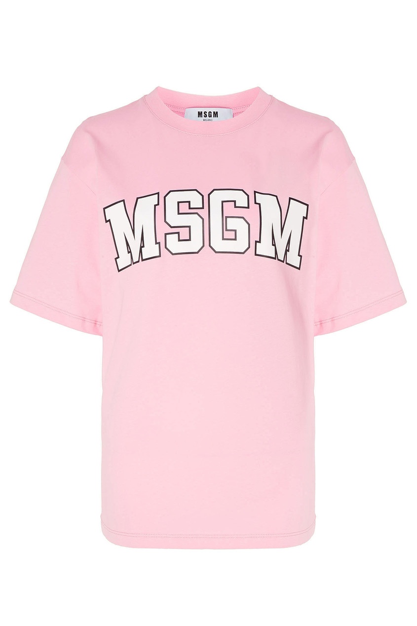 фото Розовая хлопковая футболка с логотипом msgm