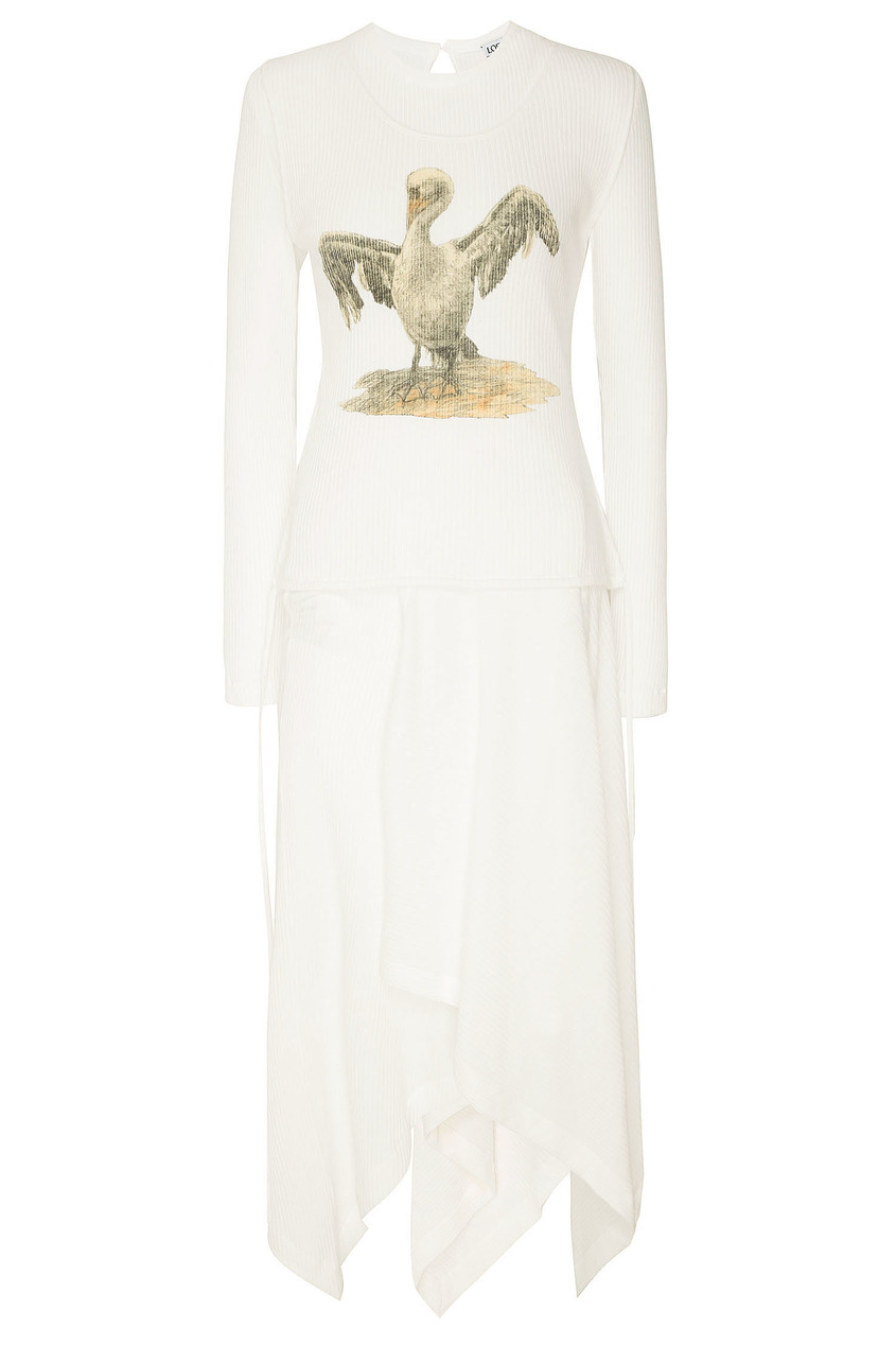 Белое трикотажное платье с принтом