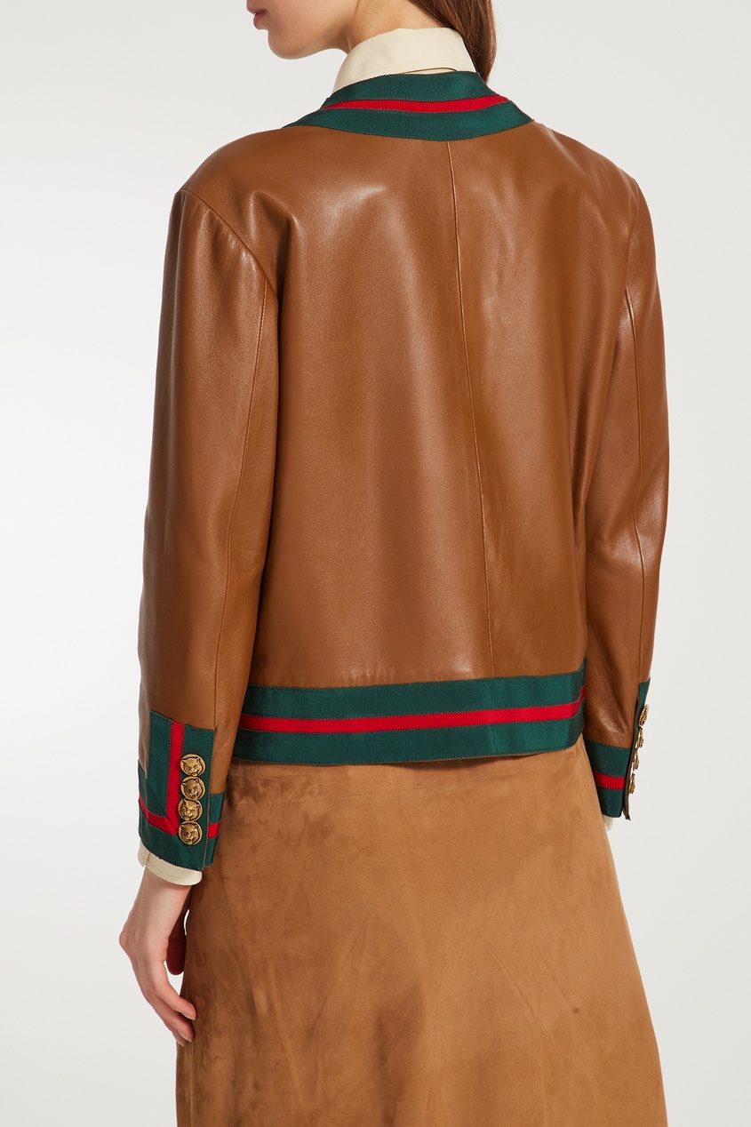 фото Кожаная куртка с отделкой полосами Web Gucci