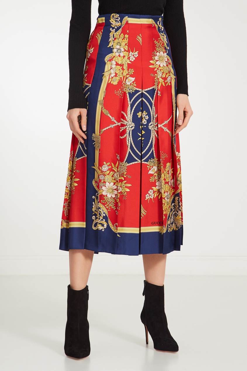 фото Шелковая юбка с орнаментальным принтом gucci