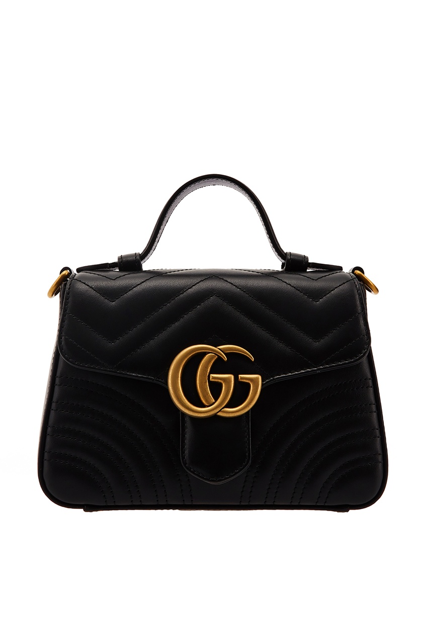 фото Черная кожаная мини-сумка GG Marmont Gucci