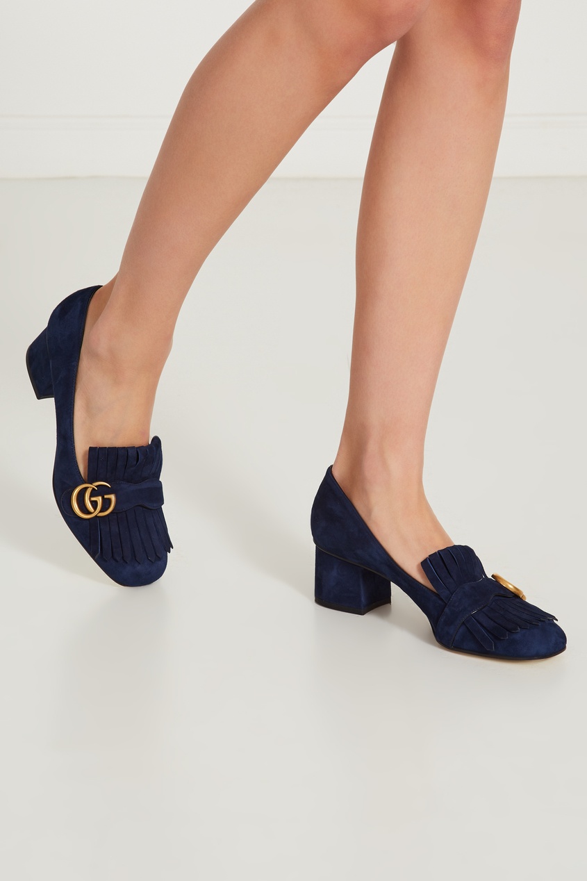 фото Синие замшевые туфли с монограммами gg gucci
