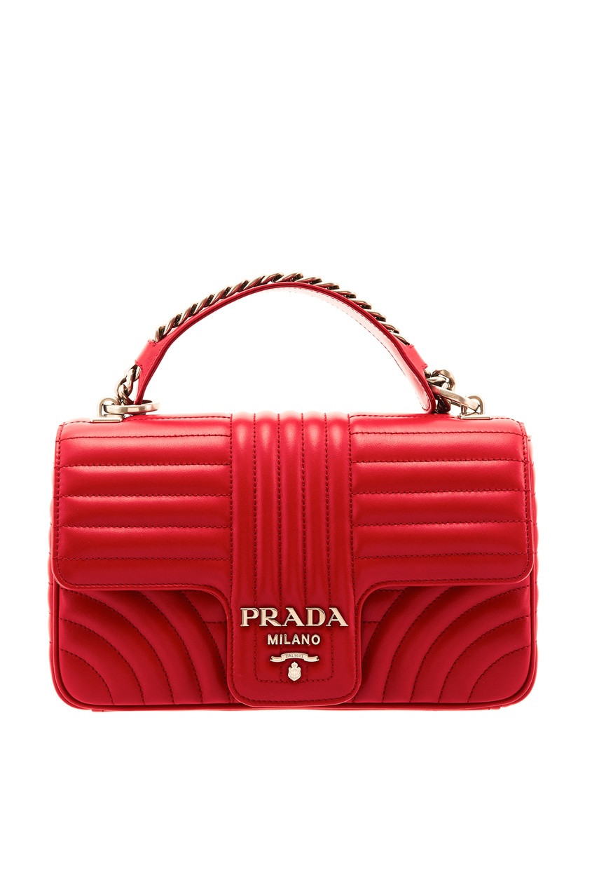 фото Красная кожаная сумка с фактурной отделкой Diagramme Prada