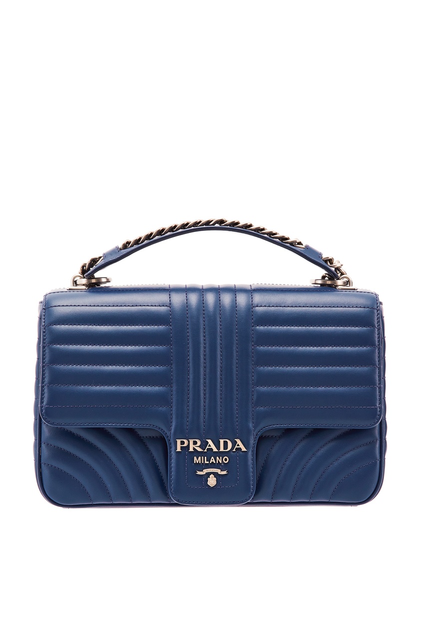 фото Синяя кожаная сумка с фактурной отделкой Diagramme Prada