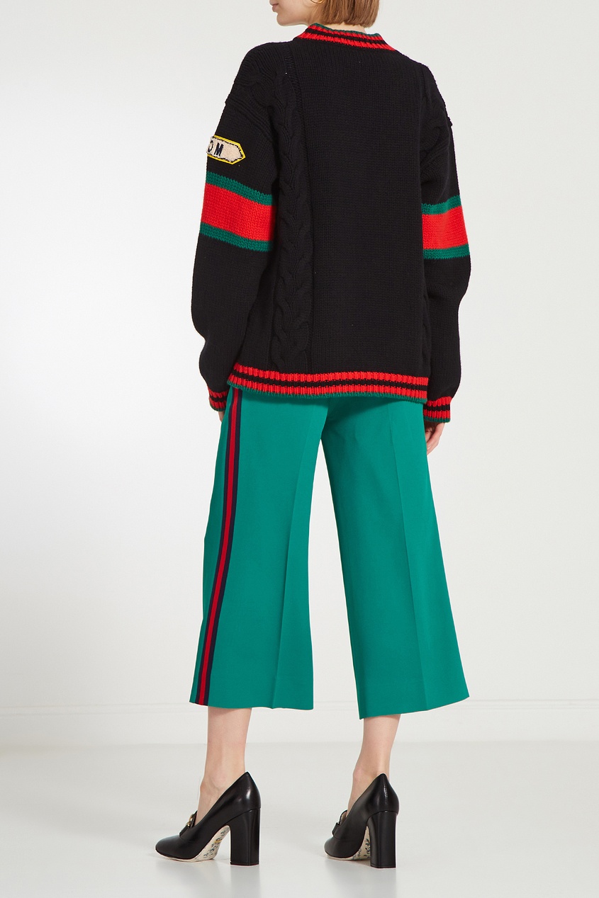фото Пуловер с красно-зеленой отделкой и монограммой gucci