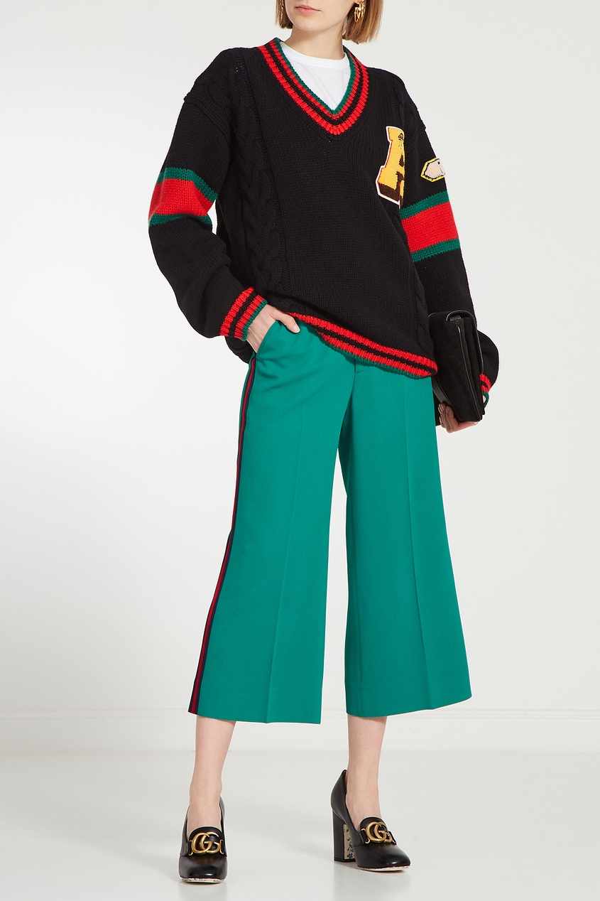 фото Пуловер с красно-зеленой отделкой и монограммой gucci