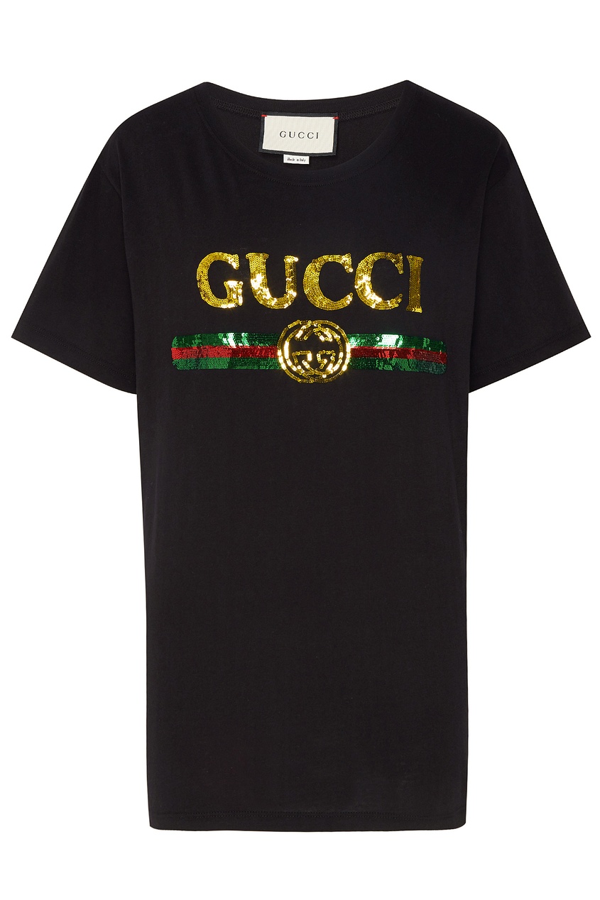 фото Черная футболка с винтажным логотипом Gucci