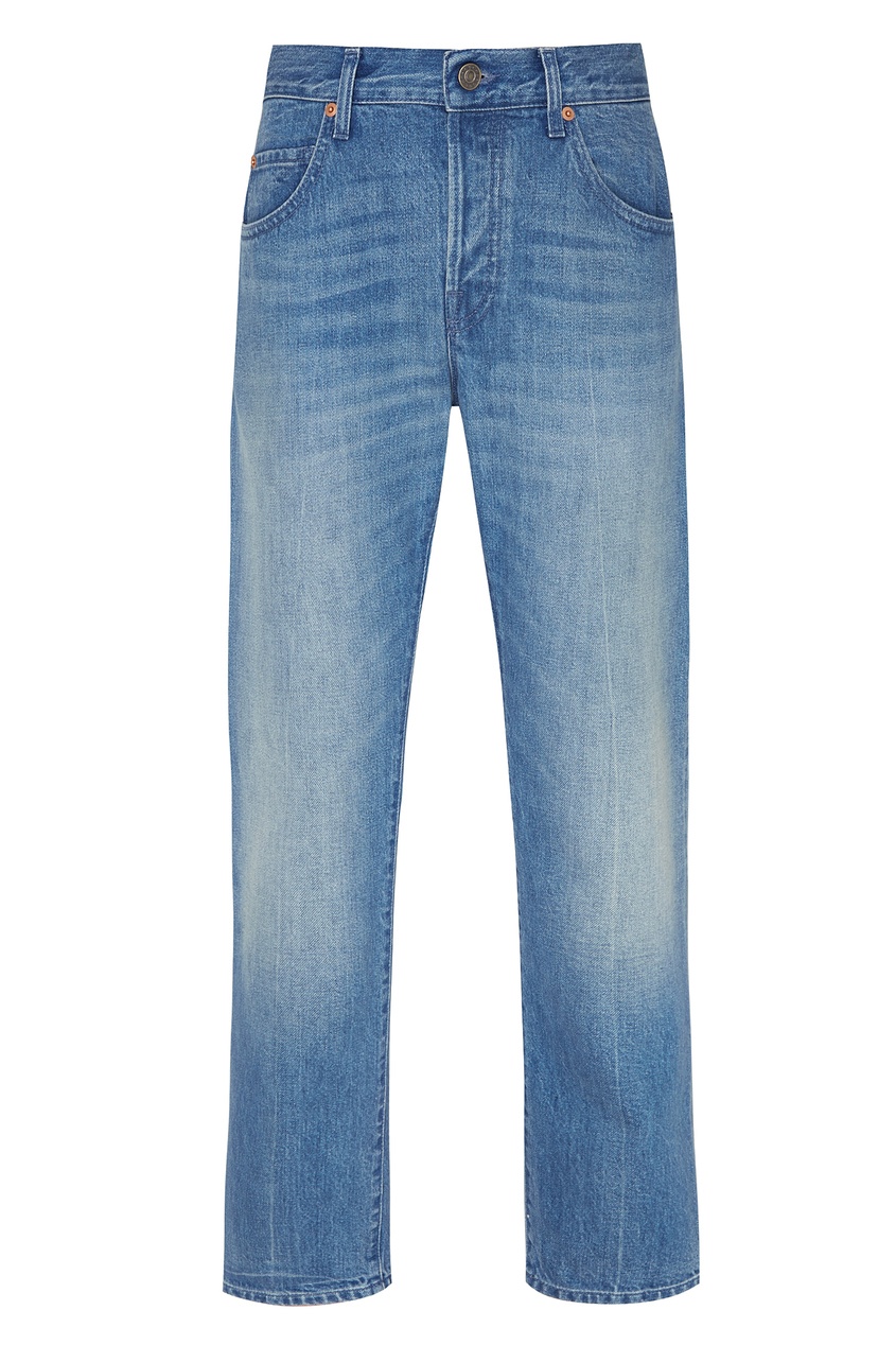 фото Голубые джинсы с потертостями и аппликацией Gucci