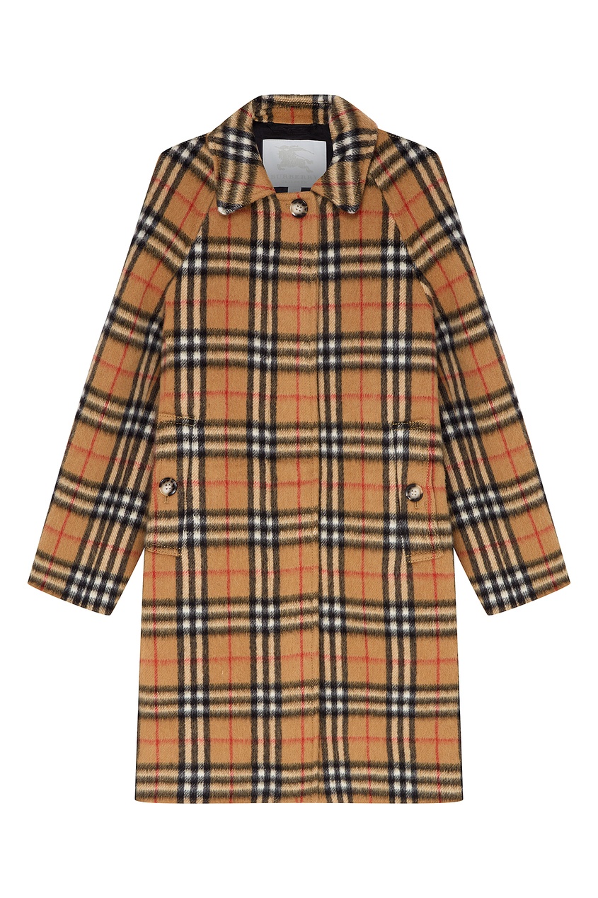 фото Коричневое пальто в клетку Burberry kids