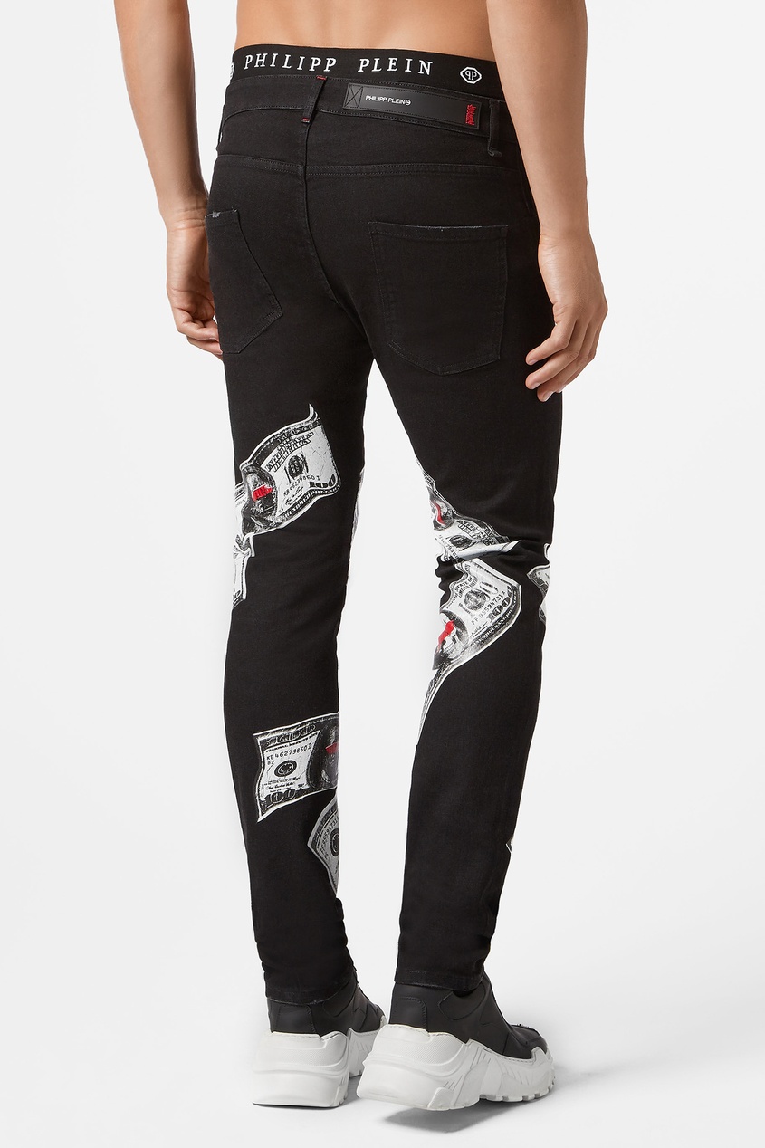 фото Черные джинсы с контрастным принтом Philipp plein