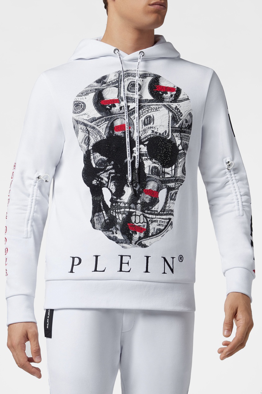 фото Белое худи с принтом и вышивкой Philipp plein