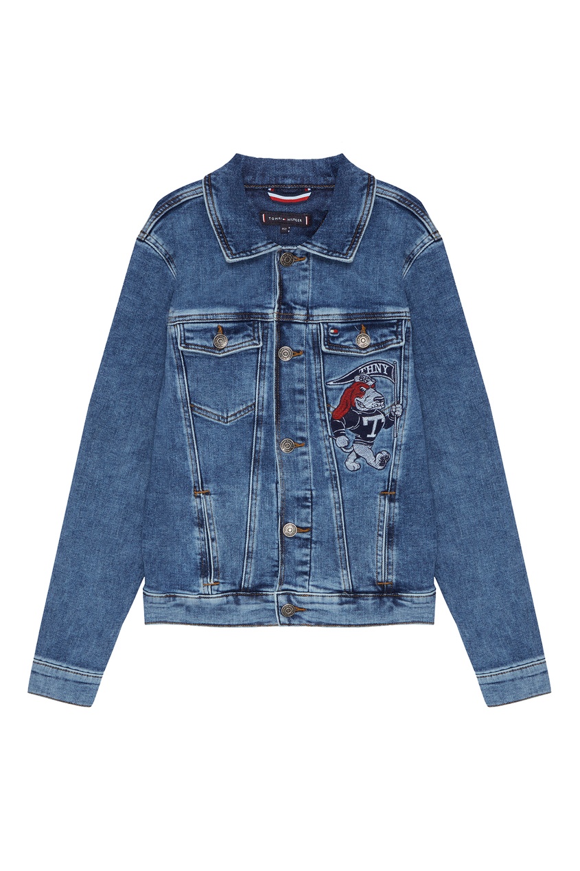 фото Синяя джинсовая куртка с нашивкой tommy hilfiger kids