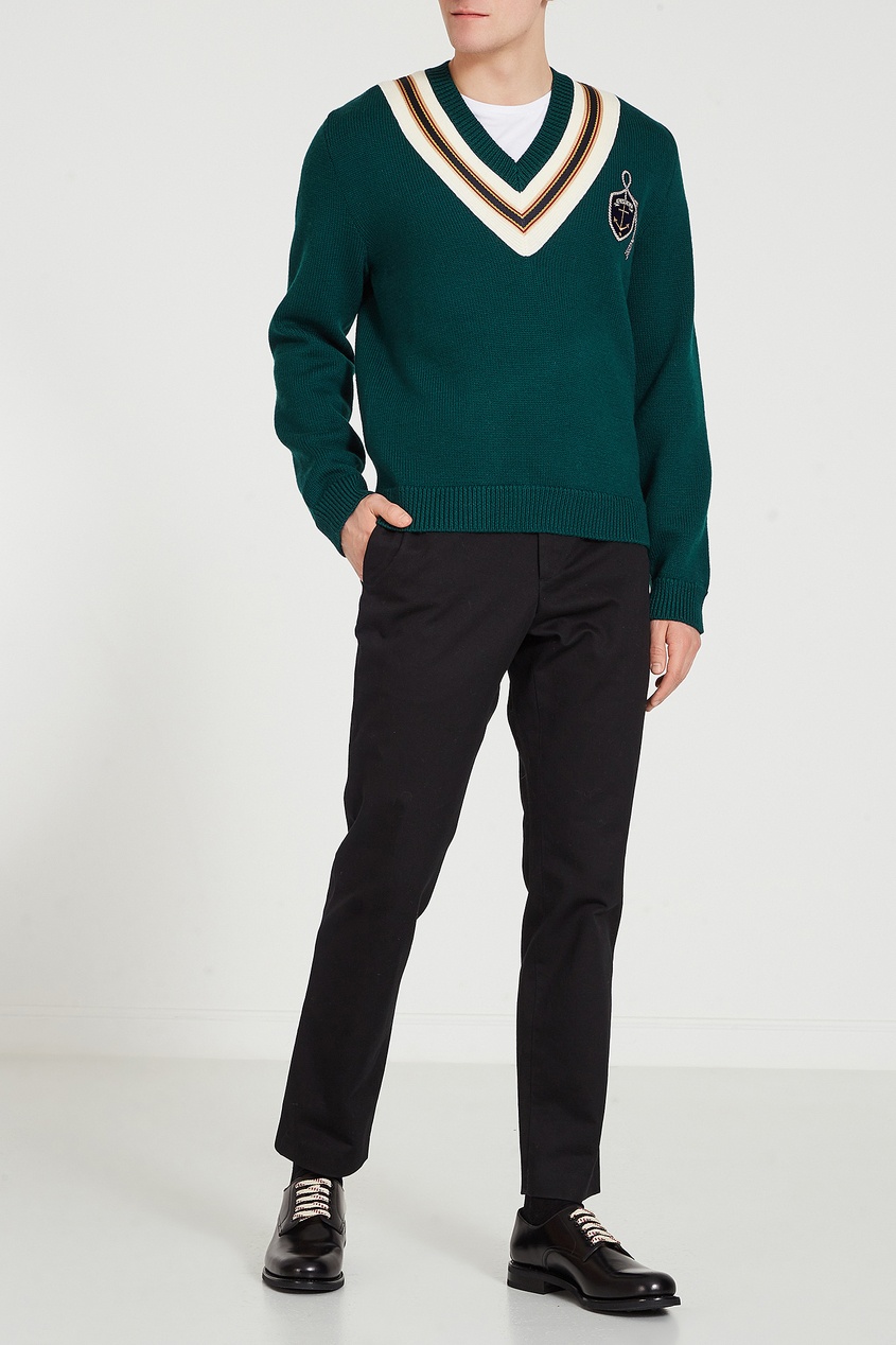 фото Зеленый пуловер с контрастной отделкой Gucci man