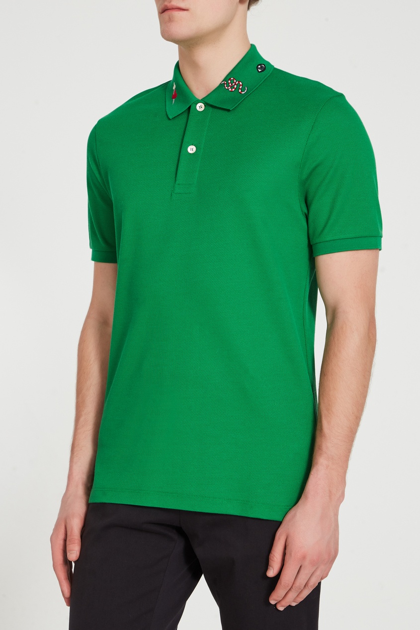 фото Зеленая футболка-поло с принтом Gucci man