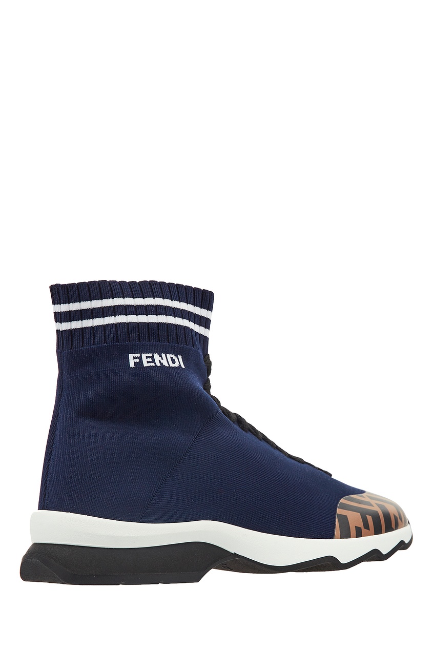 фото Бело-синие кроссовки-носки с логотипами fendi