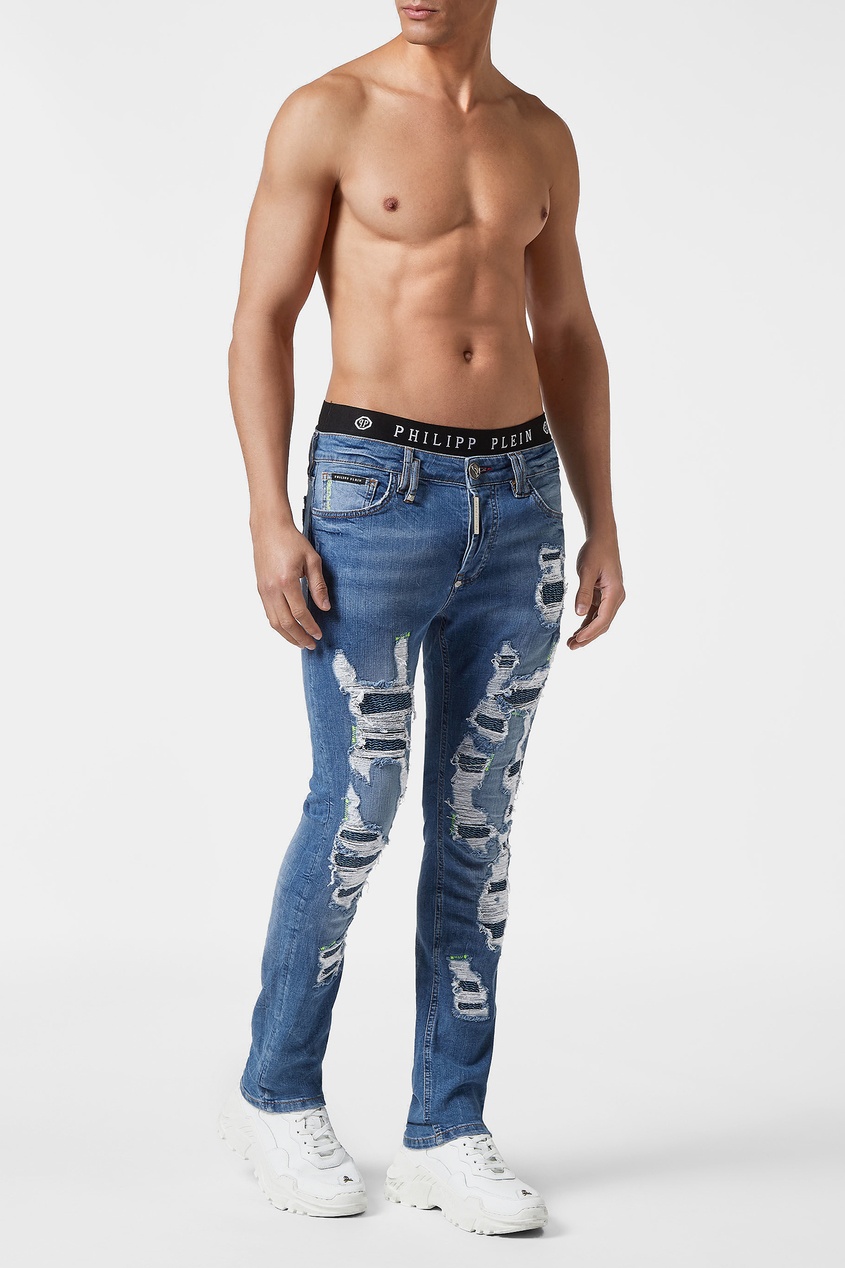 фото Голубые джинсы с прорезями Philipp plein