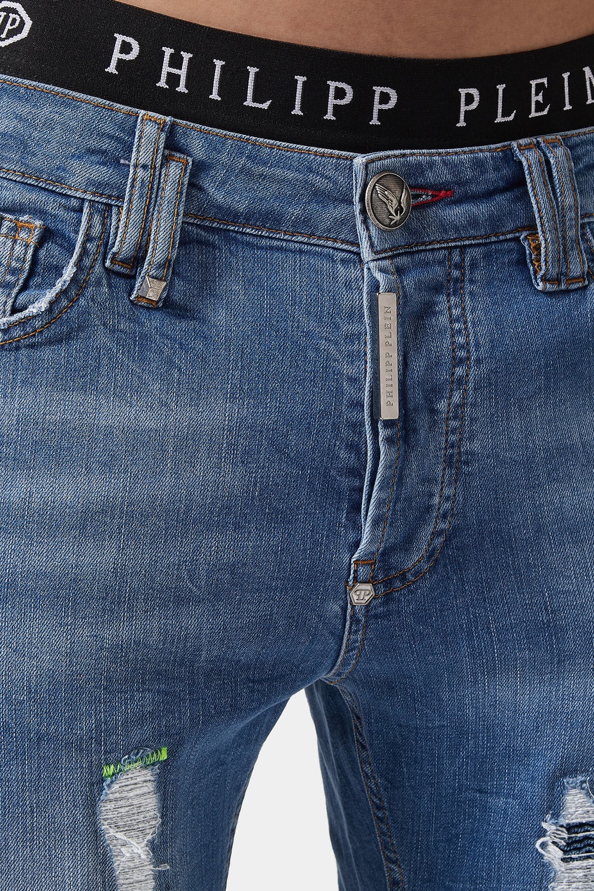 фото Голубые джинсы с прорезями Philipp plein