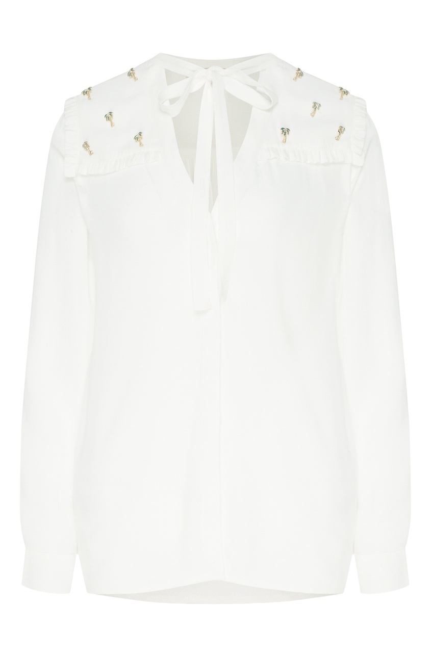 Блуза с воротником аскот и нашивками